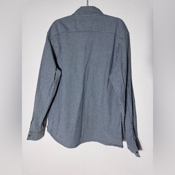 Wrangler Men’s Indigo Striped Denim Long Sleeve Shirt Brown Pearl Snaps  Size XL - Picture 2 of 12